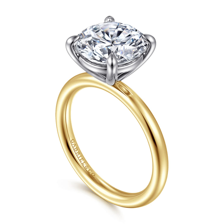 Lark - 14K White-Yellow Gold Round Solitaire Diamond Engagement Ring - Shot 3
