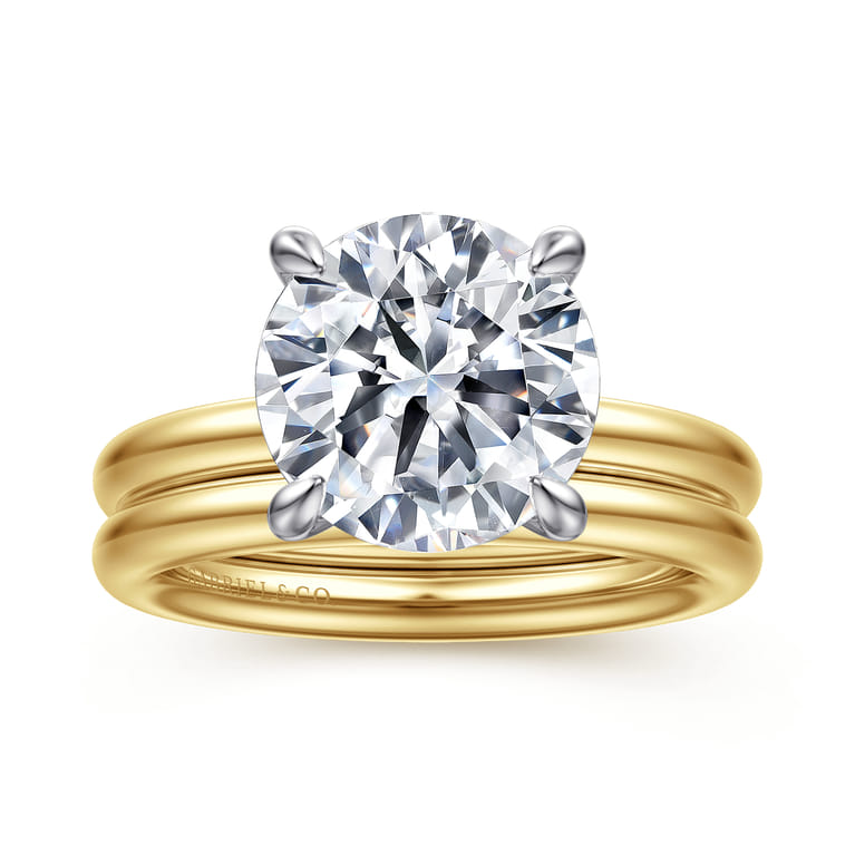 Lark - 14K White-Yellow Gold Round Solitaire Diamond Engagement Ring - Shot 4