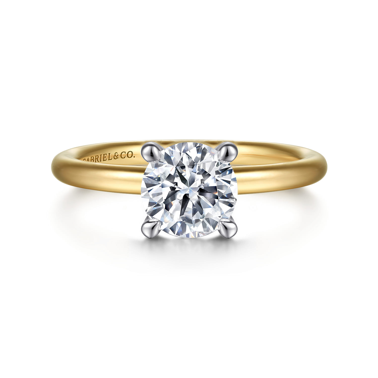 Lark - 14K White-Yellow Gold Round Solitaire Diamond Engagement Ring - Shot 1