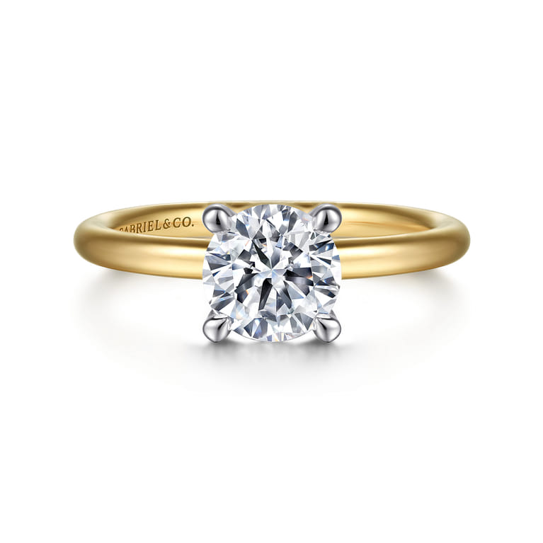 Lark - 14K White-Yellow Gold Round Solitaire Diamond Engagement Ring - Shot 1