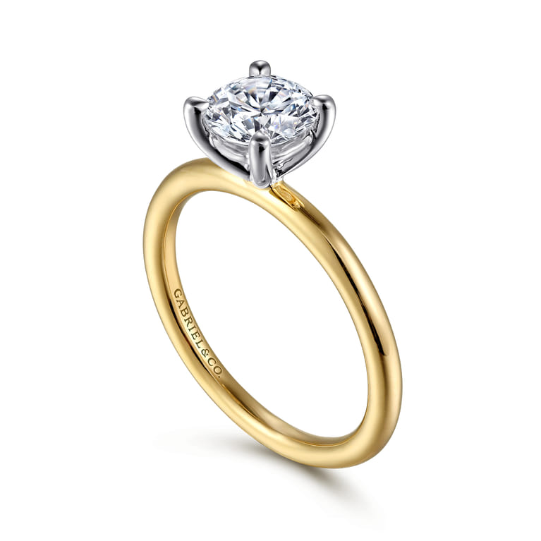 Lark - 14K White-Yellow Gold Round Solitaire Diamond Engagement Ring - Shot 3