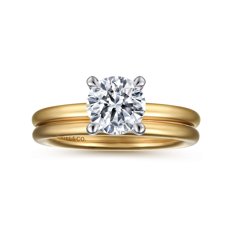 Lark - 14K White-Yellow Gold Round Solitaire Diamond Engagement Ring - Shot 4