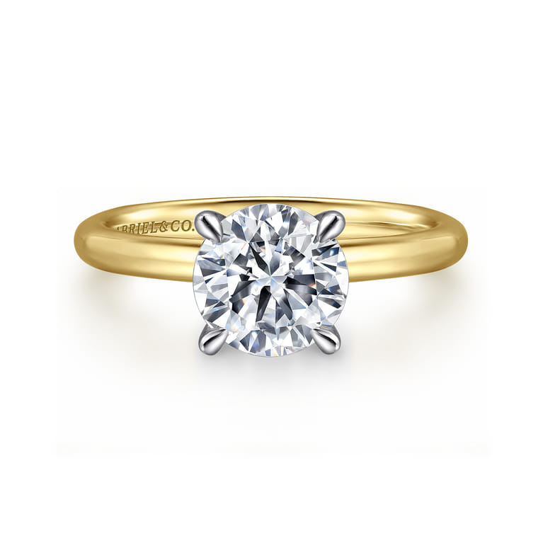 Lark - 14K White-Yellow Gold Round Solitaire Diamond Engagement Ring - Shot 1