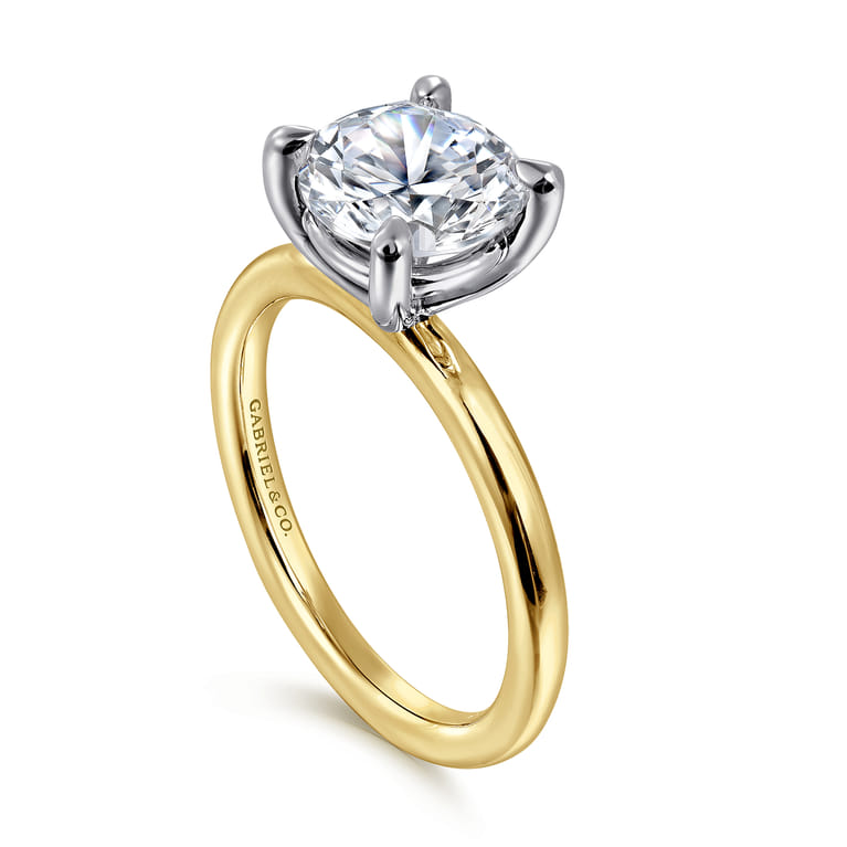 Lark - 14K White-Yellow Gold Round Solitaire Diamond Engagement Ring - Shot 3