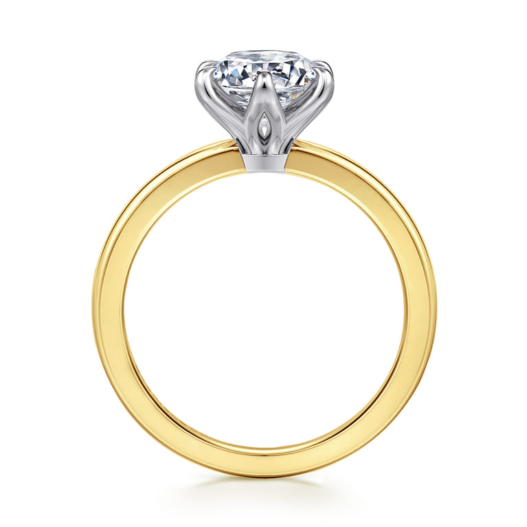 Emma - 14K White-Yellow Gold 6 Prong Round Solitaire Engagement Ring - Shot 2