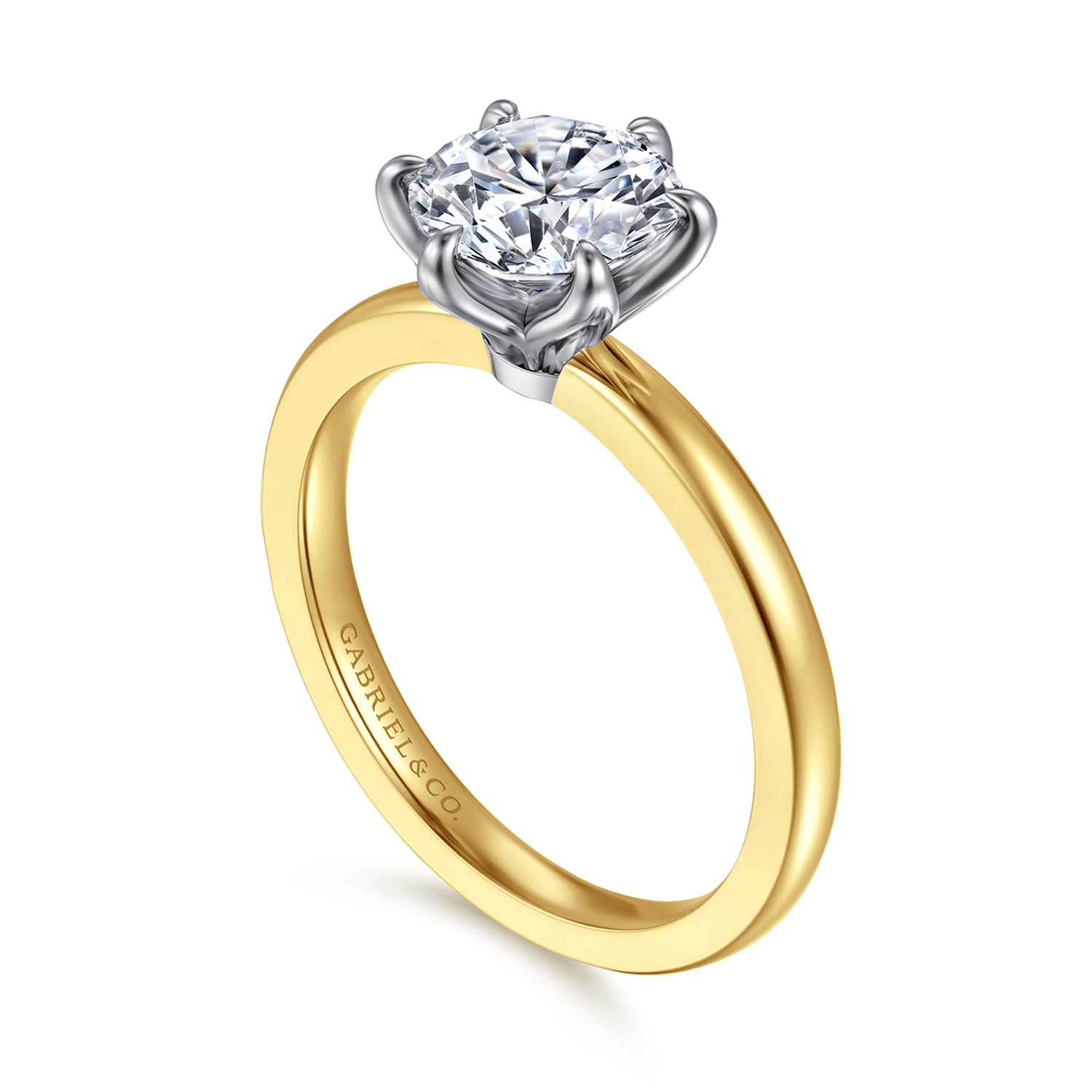 Emma - 14K White-Yellow Gold 6 Prong Round Solitaire Engagement Ring - Shot 3