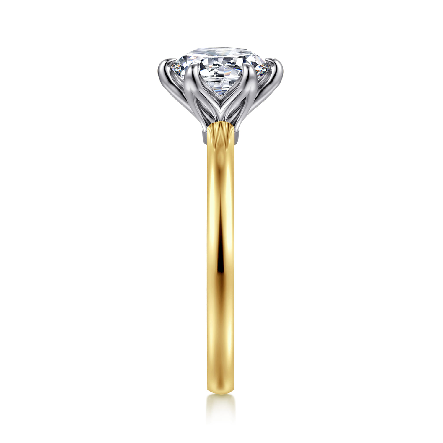 Emma - 14K White-Yellow Gold 6 Prong Round Solitaire Engagement Ring - Shot 4