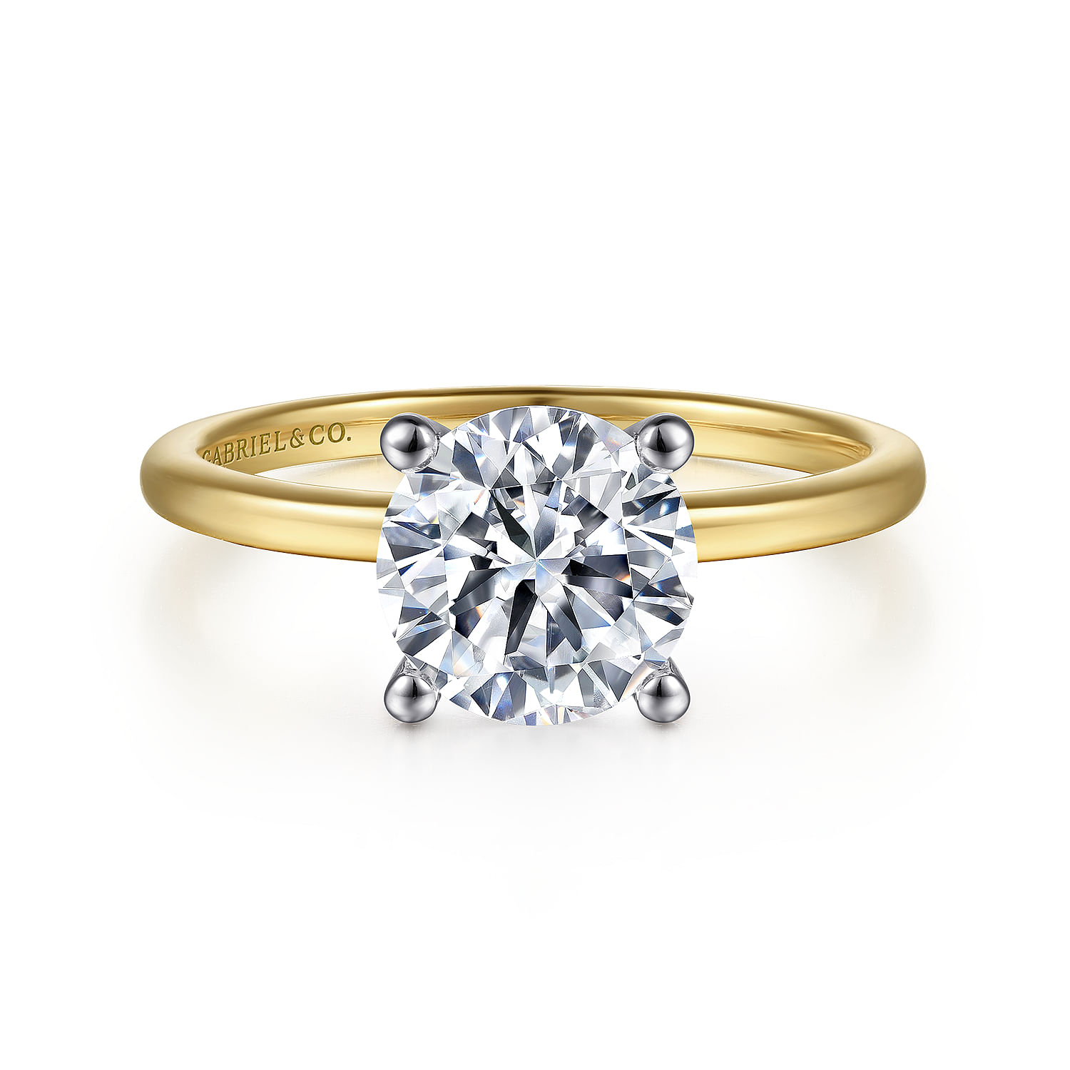 Evelina - 14K White-Yellow Gold Round Solitaire Diamond Engagement Ring - Shot 1