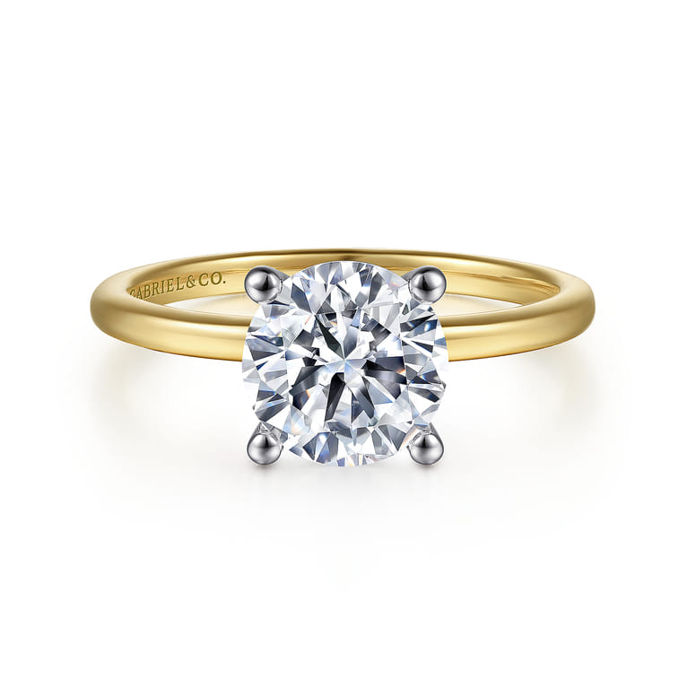 Evelina - 14K White-Yellow Gold Round Solitaire Diamond Engagement Ring
