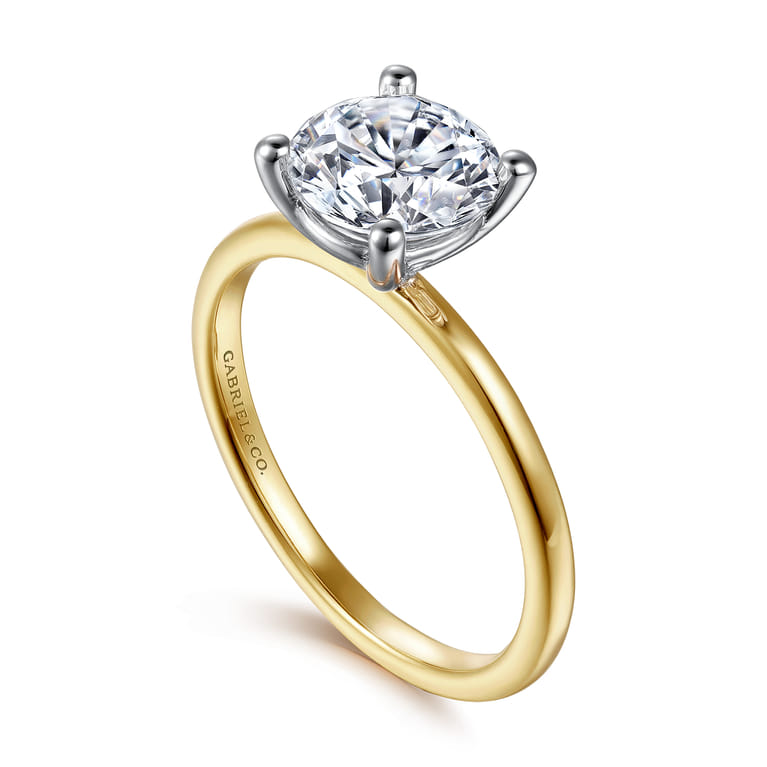 Evelina - 14K White-Yellow Gold Round Solitaire Diamond Engagement Ring - Shot 3