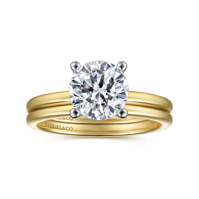 Evelina - 14K White-Yellow Gold Round Solitaire Diamond Engagement Ring - Shot 4