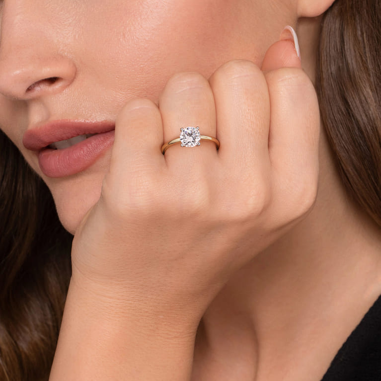 Evelina - 14K White-Yellow Gold Round Solitaire Diamond Engagement Ring - Shot 6