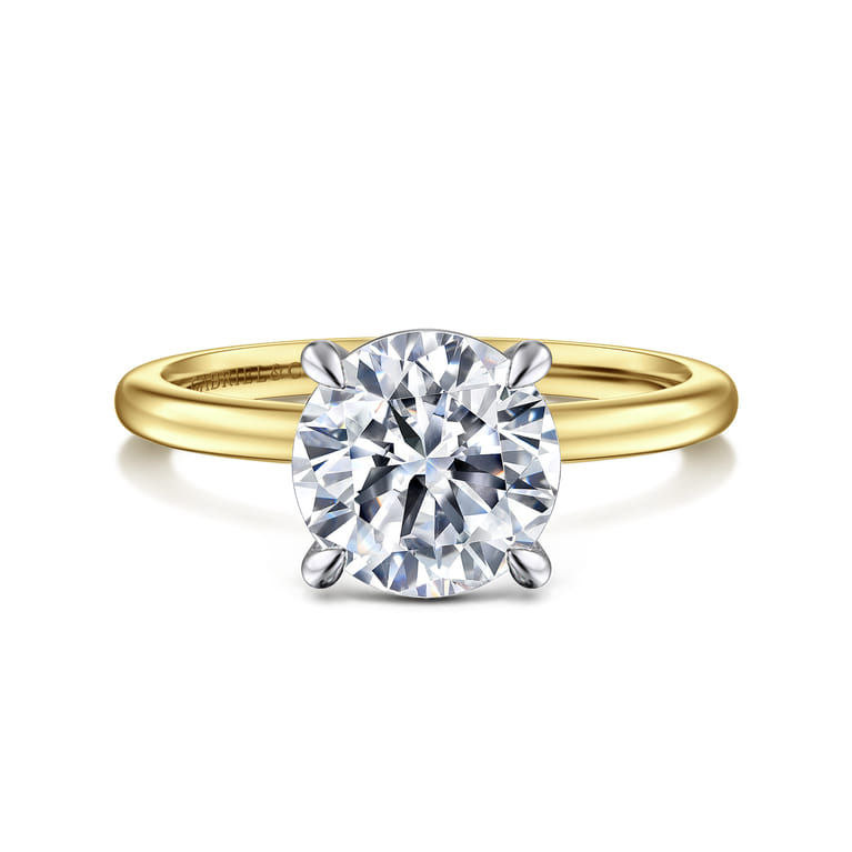Evelina - 14K White-Yellow Gold Round Solitaire Diamond Engagement Ring - Shot 1