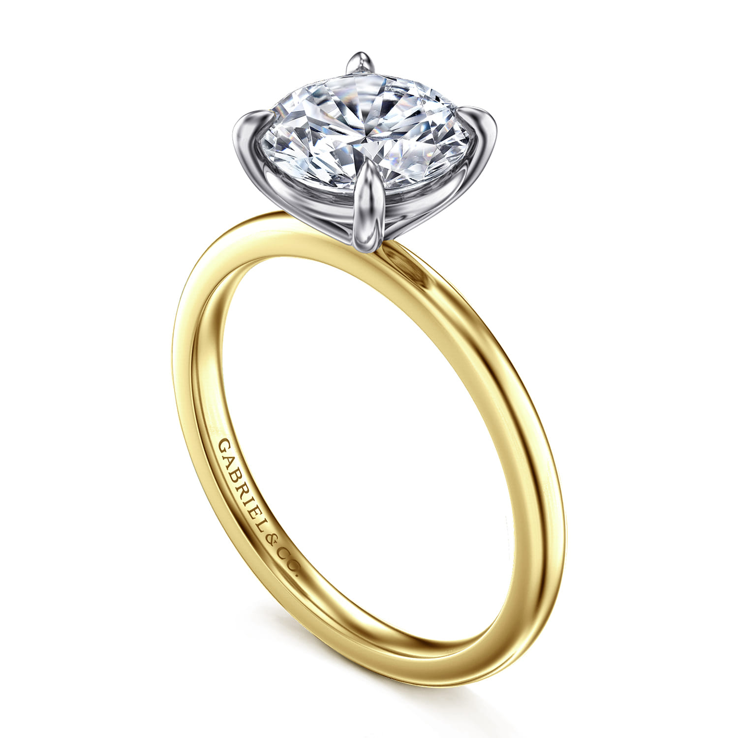 Evelina - 14K White-Yellow Gold Round Solitaire Diamond Engagement Ring - Shot 3