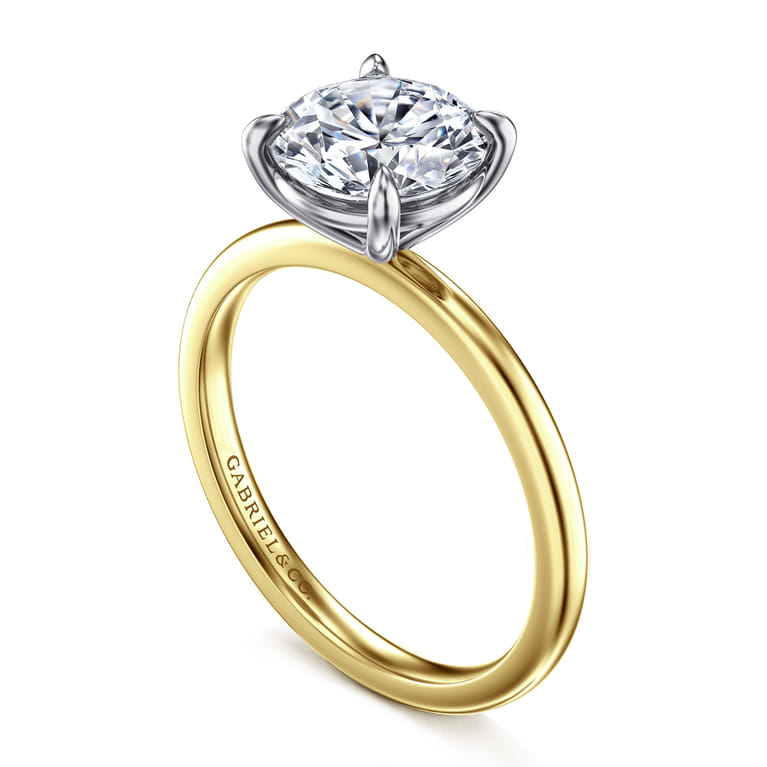 Evelina - 14K White-Yellow Gold Round Solitaire Diamond Engagement Ring - Shot 3