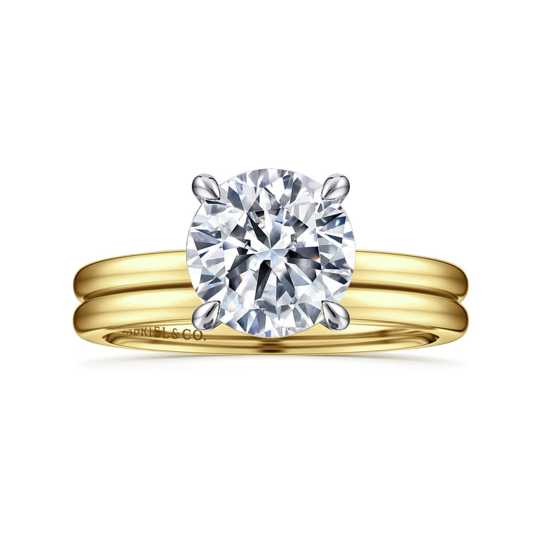 Evelina - 14K White-Yellow Gold Round Solitaire Diamond Engagement Ring - Shot 4