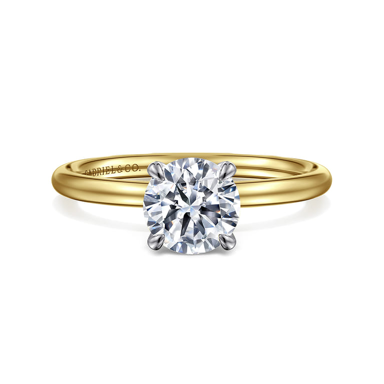Tiana - 14K Yellow-White Gold Round Solitaire Diamond Engagement Ring - Shot 1