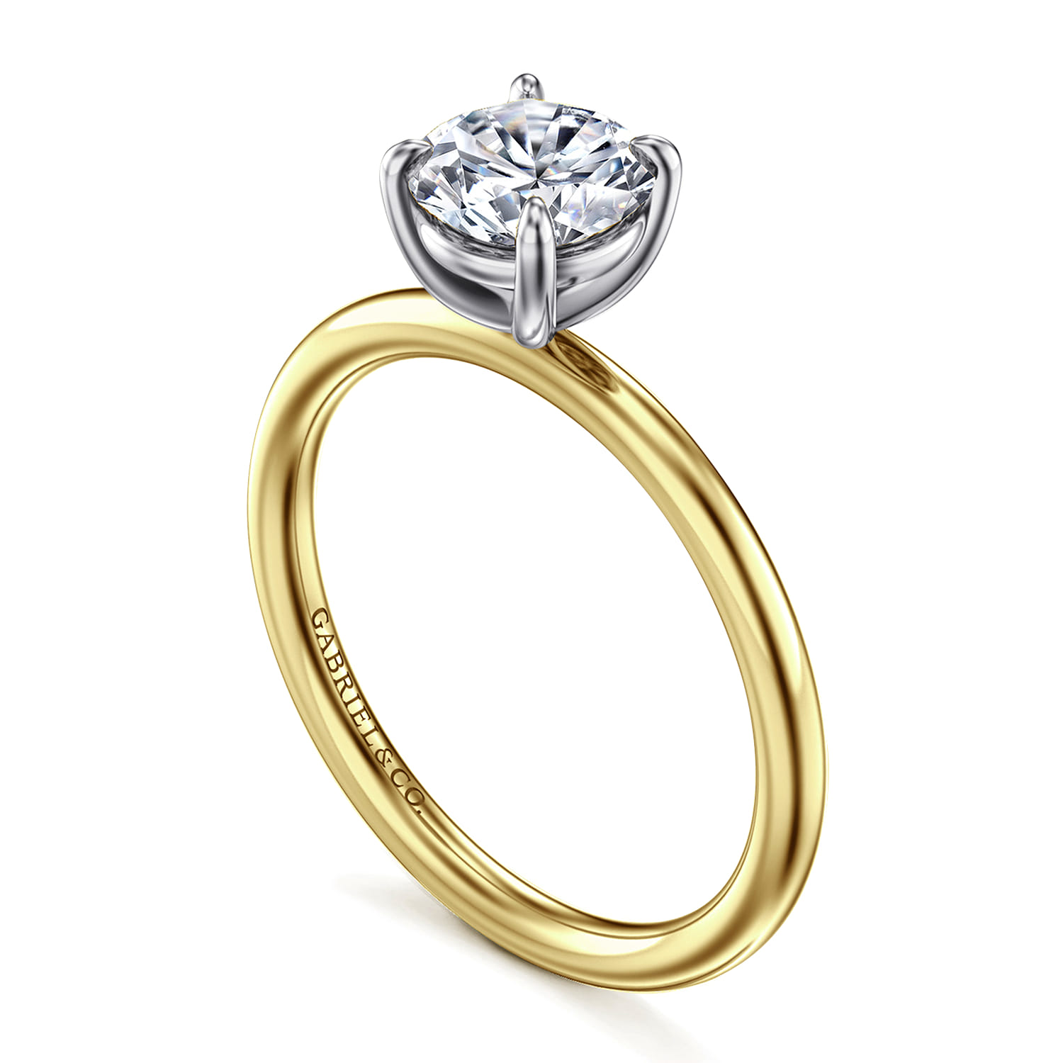 Tiana - 14K Yellow-White Gold Round Solitaire Diamond Engagement Ring - Shot 3