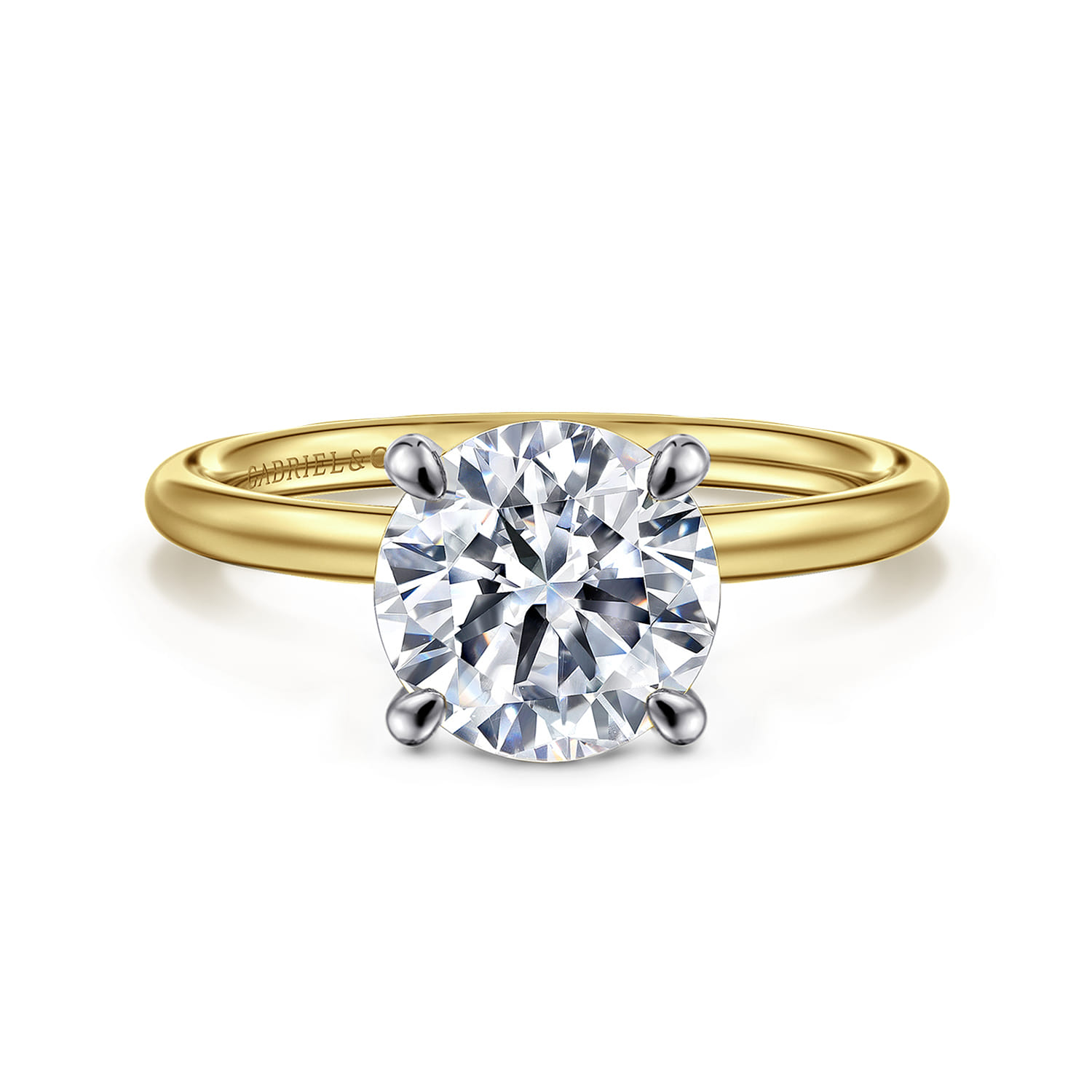 Tiana - 14K Yellow-White Gold Round Solitaire Diamond Engagement Ring - Shot 1