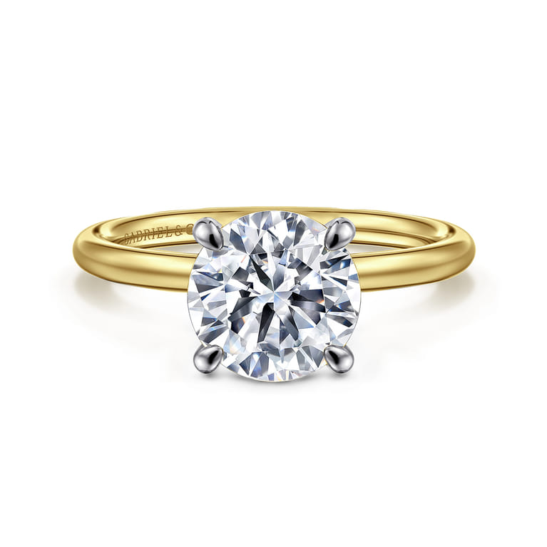 Tiana - 14K Yellow-White Gold Round Solitaire Diamond Engagement Ring - Shot 1