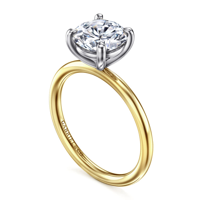 Tiana - 14K Yellow-White Gold Round Solitaire Diamond Engagement Ring - Shot 3