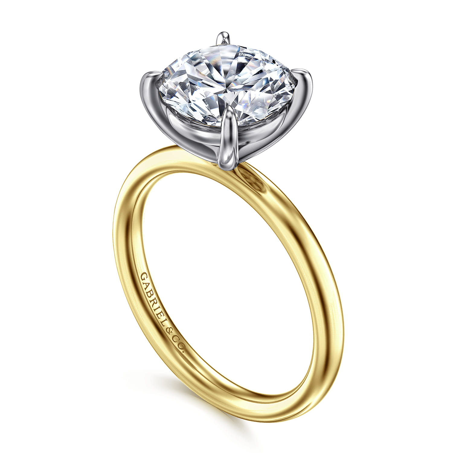 Unite - 14K White-Yellow Gold Round Solitaire Diamond Engagement Ring - Shot 3