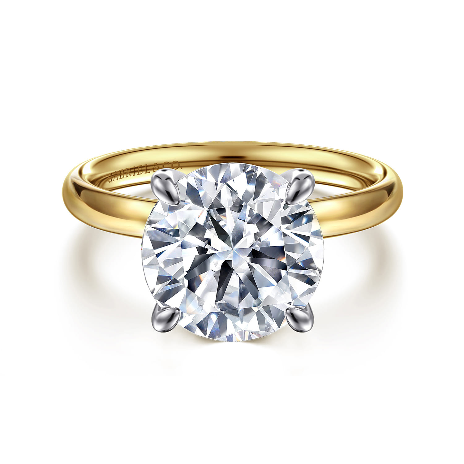 Unite - 14K White-Yellow Gold Round Solitaire Engagement Ring - Shot 1