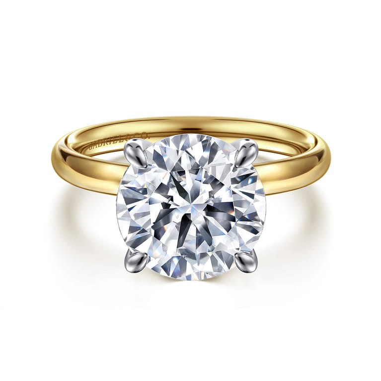 Unite - 14K White-Yellow Gold Round Solitaire Engagement Ring - Shot 1