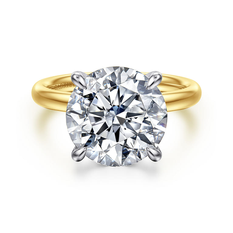 Unite - 14K White-Yellow Gold Round Solitaire Diamond Engagement Ring - Shot 1