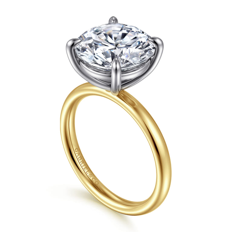 Unite - 14K White-Yellow Gold Round Solitaire Diamond Engagement Ring - Shot 3