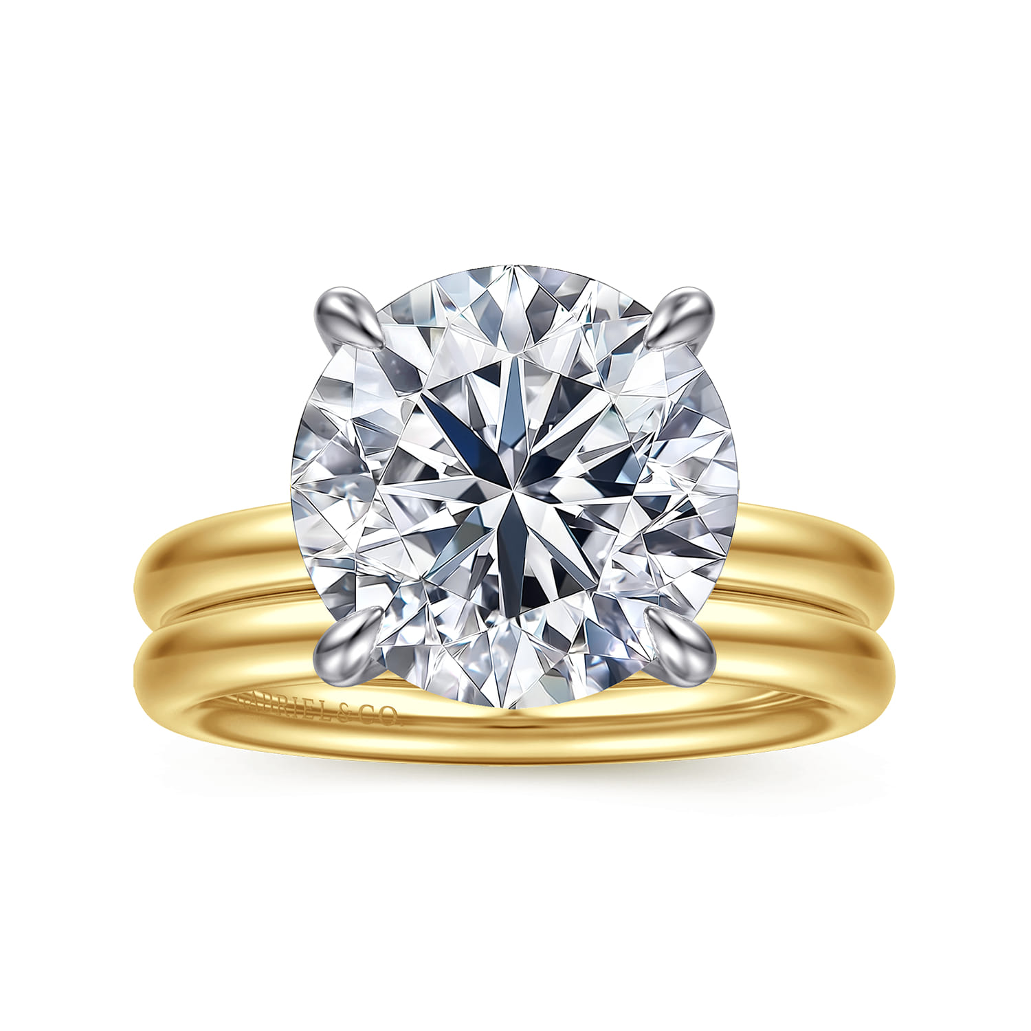 Unite - 14K White-Yellow Gold Round Solitaire Diamond Engagement Ring - Shot 4