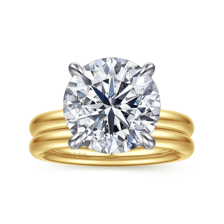 Unite - 14K White-Yellow Gold Round Solitaire Diamond Engagement Ring - Shot 4