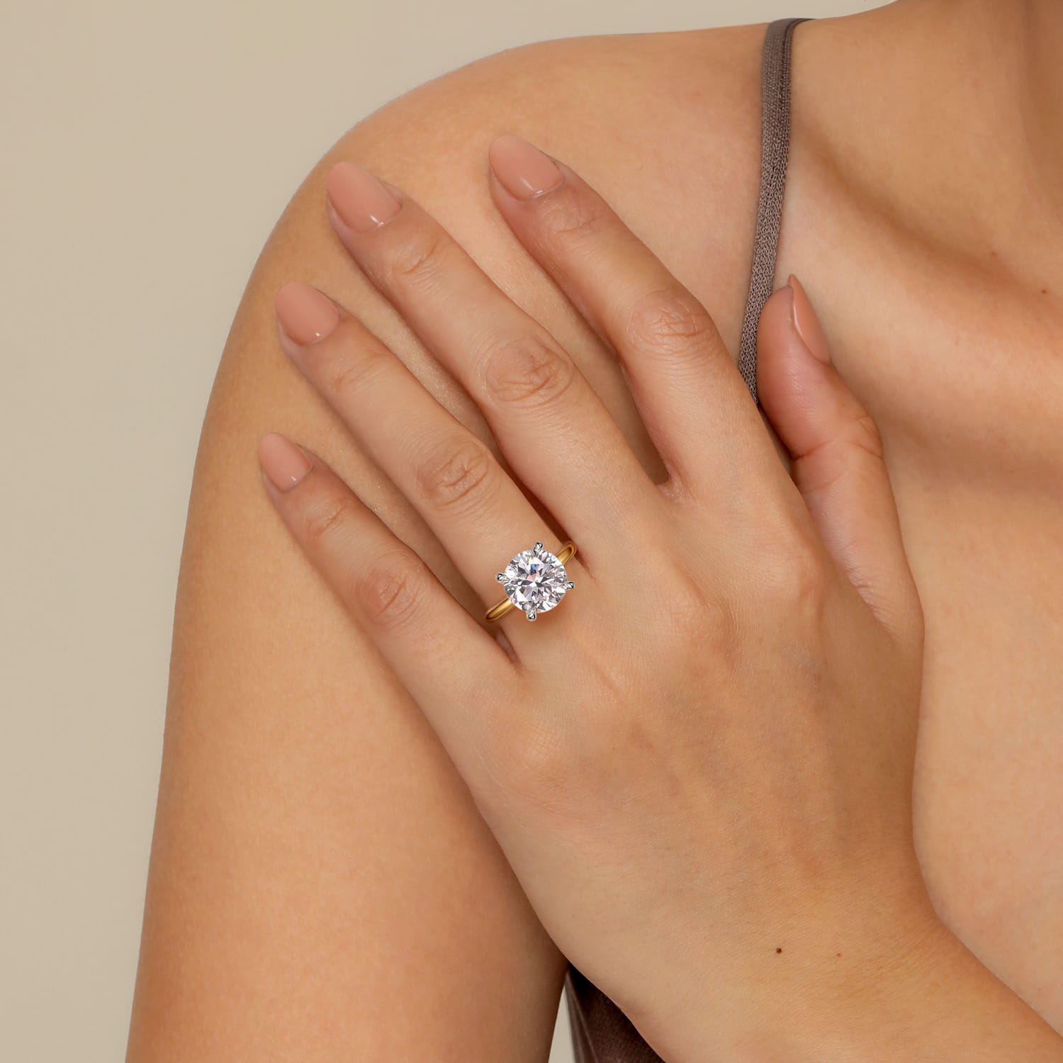 Unite - 14K White-Yellow Gold Round Solitaire Diamond Engagement Ring - Shot 6