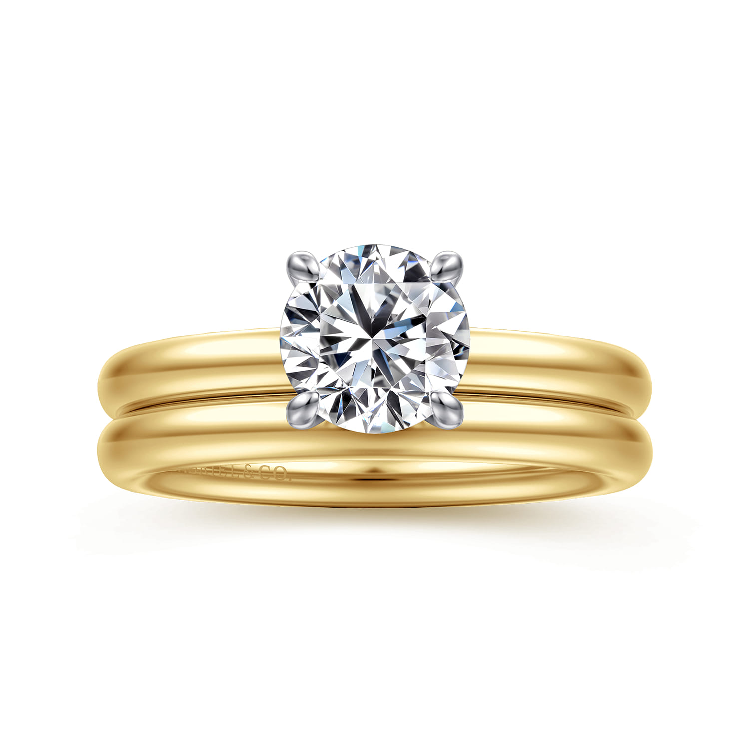 Unite - 14K White-Yellow Gold Round Solitaire Diamond Engagement Ring - Shot 4