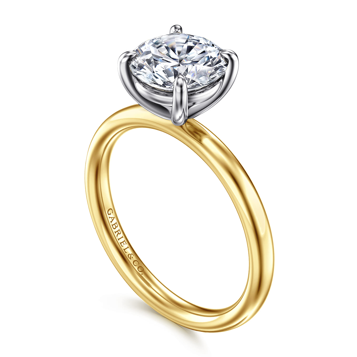 Unite - 14K White-Yellow Gold Round Solitaire Diamond Engagement Ring - Shot 3