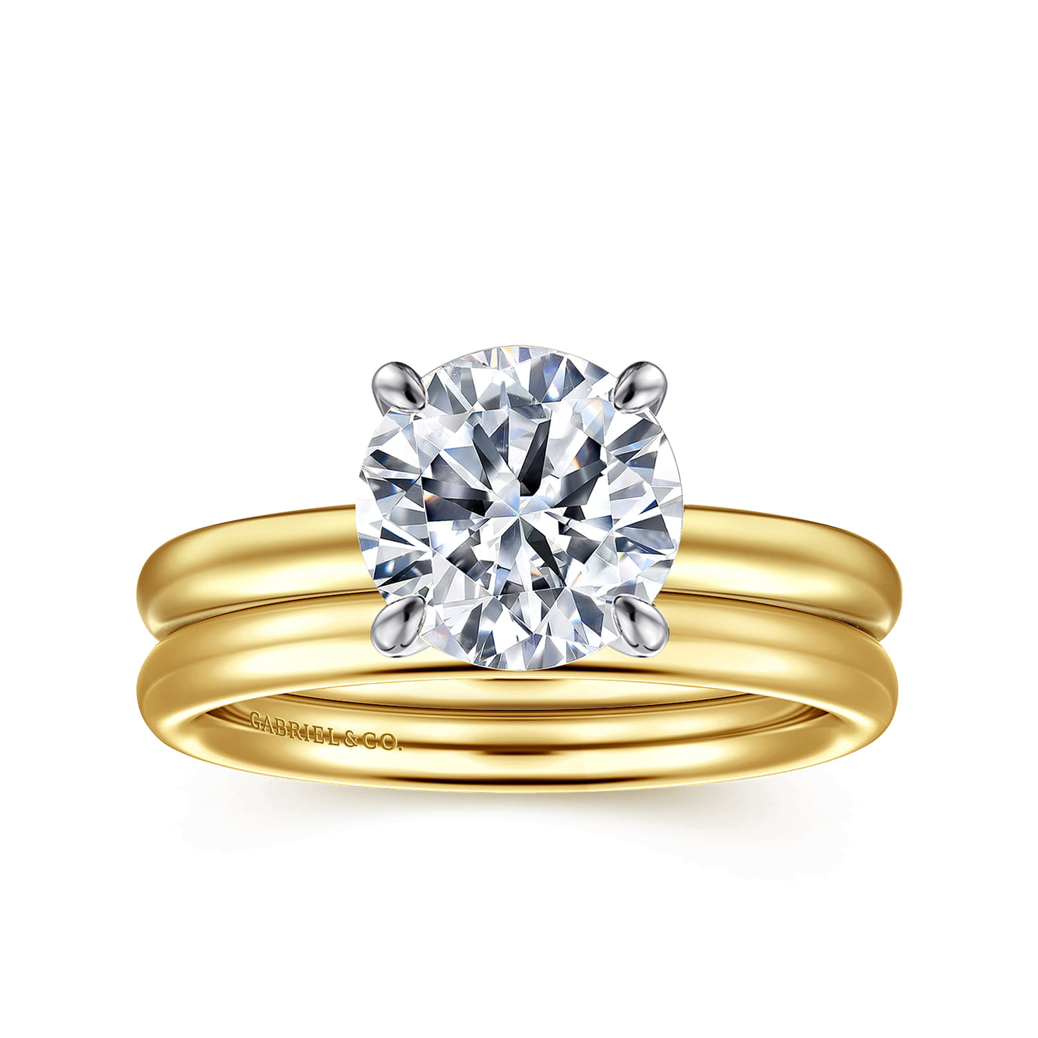 Unite - 14K White-Yellow Gold Round Solitaire Diamond Engagement Ring - Shot 4