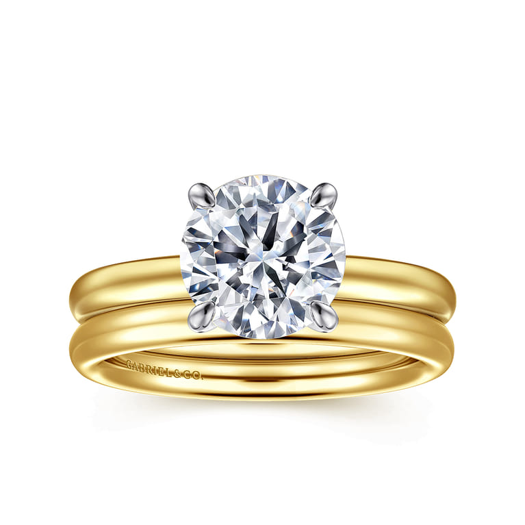 Unite - 14K White-Yellow Gold Round Solitaire Diamond Engagement Ring - Shot 4