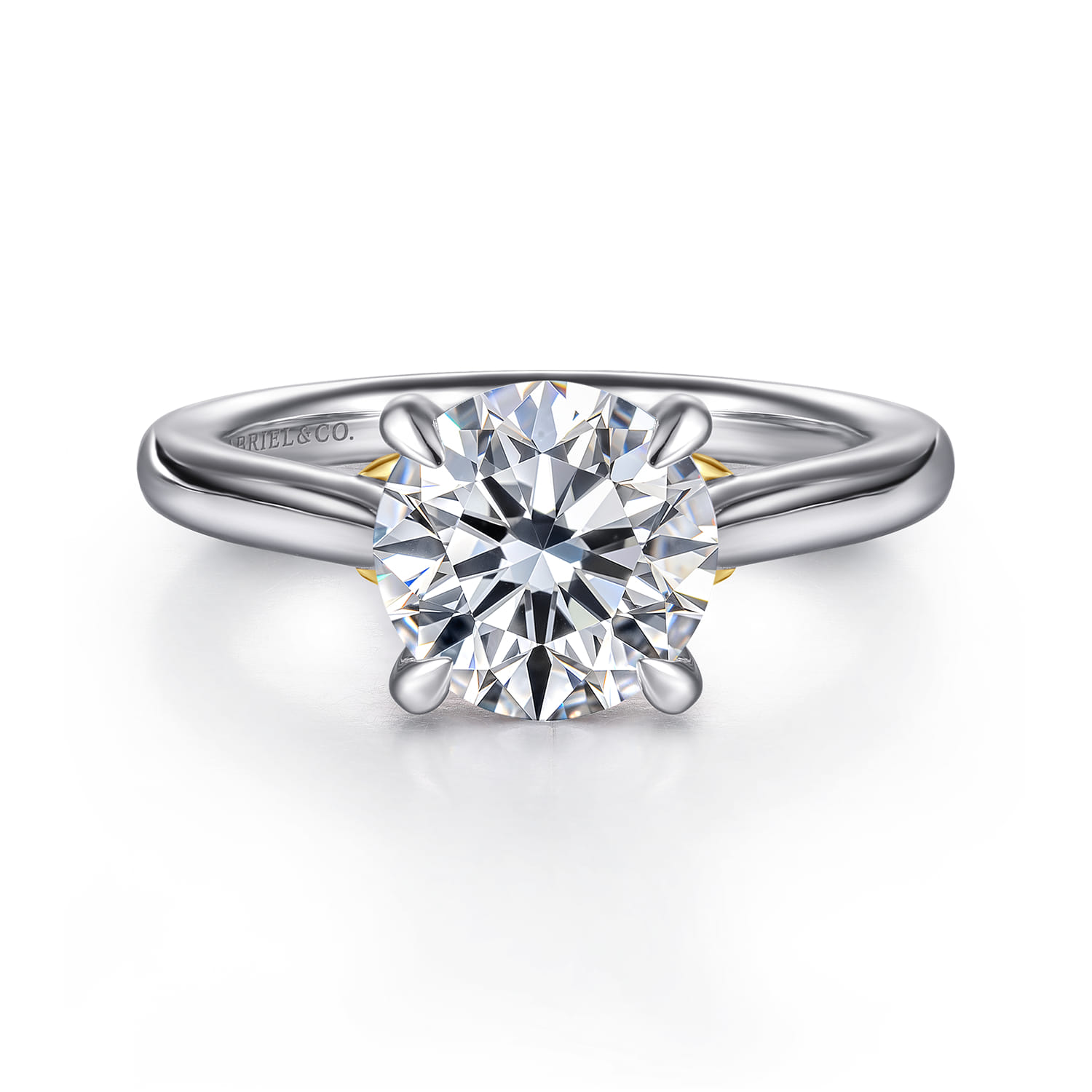 Nelia - 14K White-Yellow Gold Round Lotus Diamond Engagement Ring - Shot 1
