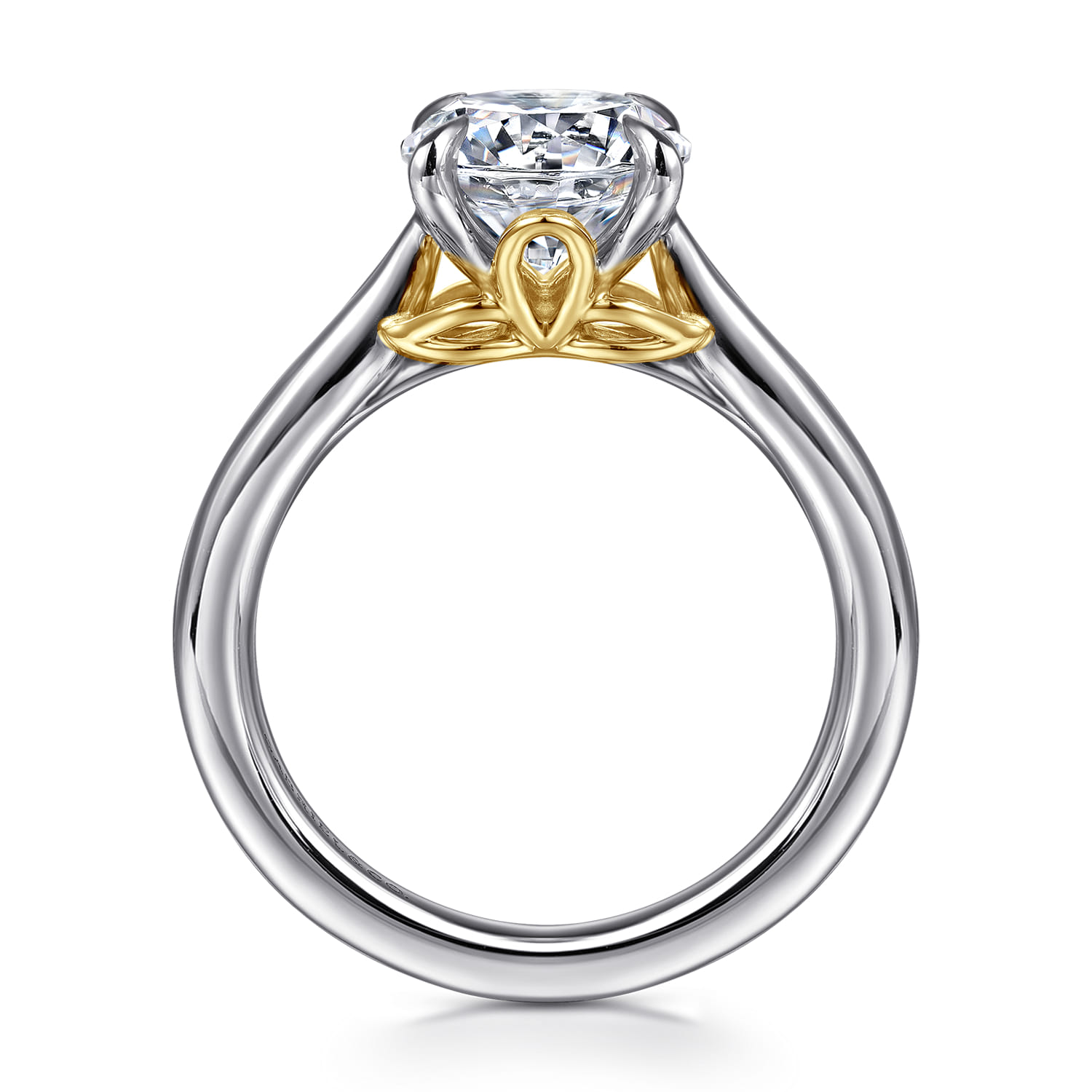 Nelia - 14K White-Yellow Gold Round Lotus Diamond Engagement Ring - Shot 2