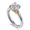 Nelia - 14K White-Yellow Gold Round Lotus Diamond Engagement Ring