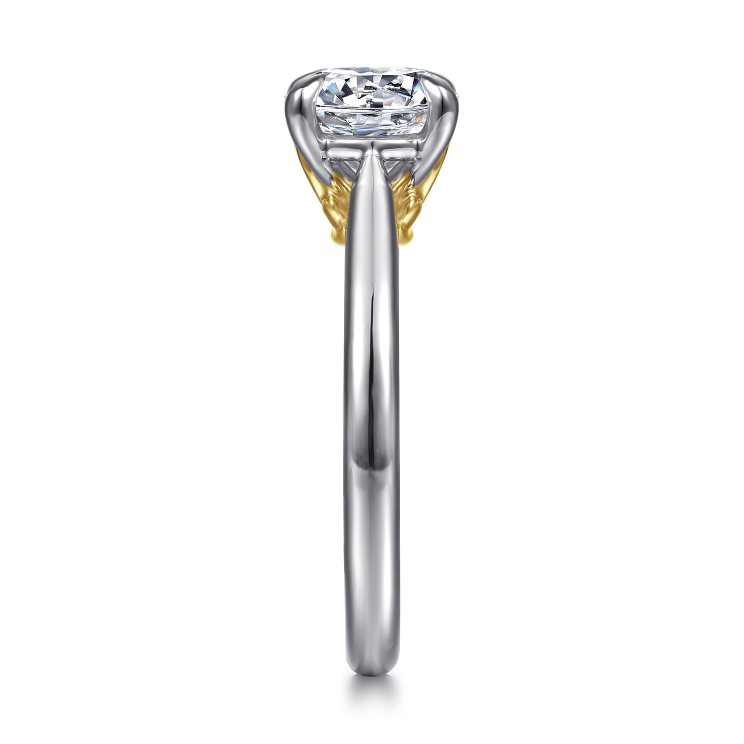 Nelia - 14K White-Yellow Gold Round Lotus Diamond Engagement Ring - Shot 5