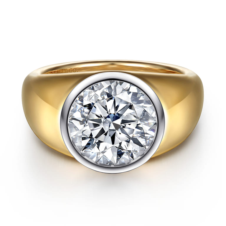 Caya - 14K White-Yellow Gold Round Diamond Engagement Ring - Shot 1