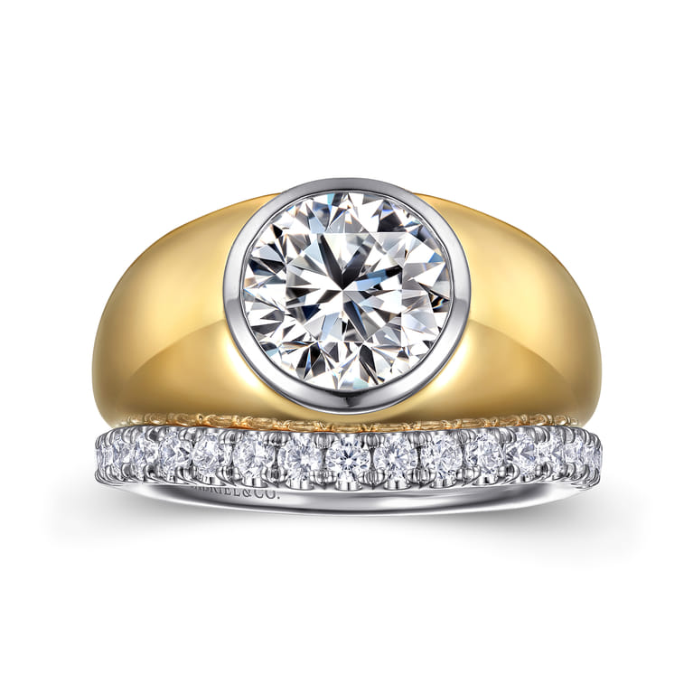 Caya - 14K White-Yellow Gold Round Diamond Engagement Ring - Shot 4