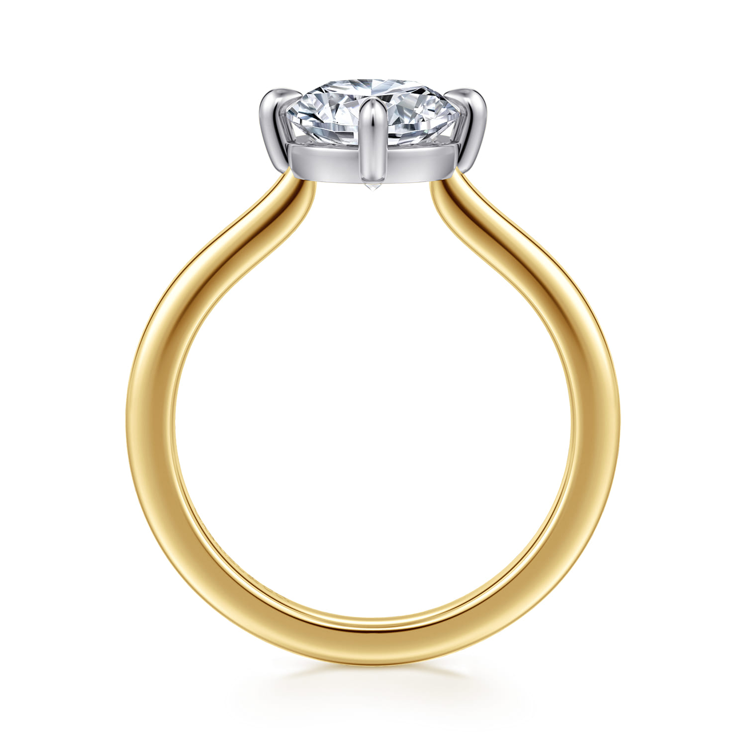 Lou - 14K White-Yellow Gold Round Compass Prong Solitaire Diamond Engagement Ring - Shot 2