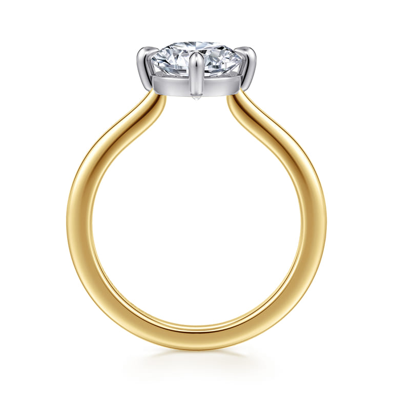 Lou - 14K White-Yellow Gold Round Compass Prong Solitaire Diamond Engagement Ring - Shot 2