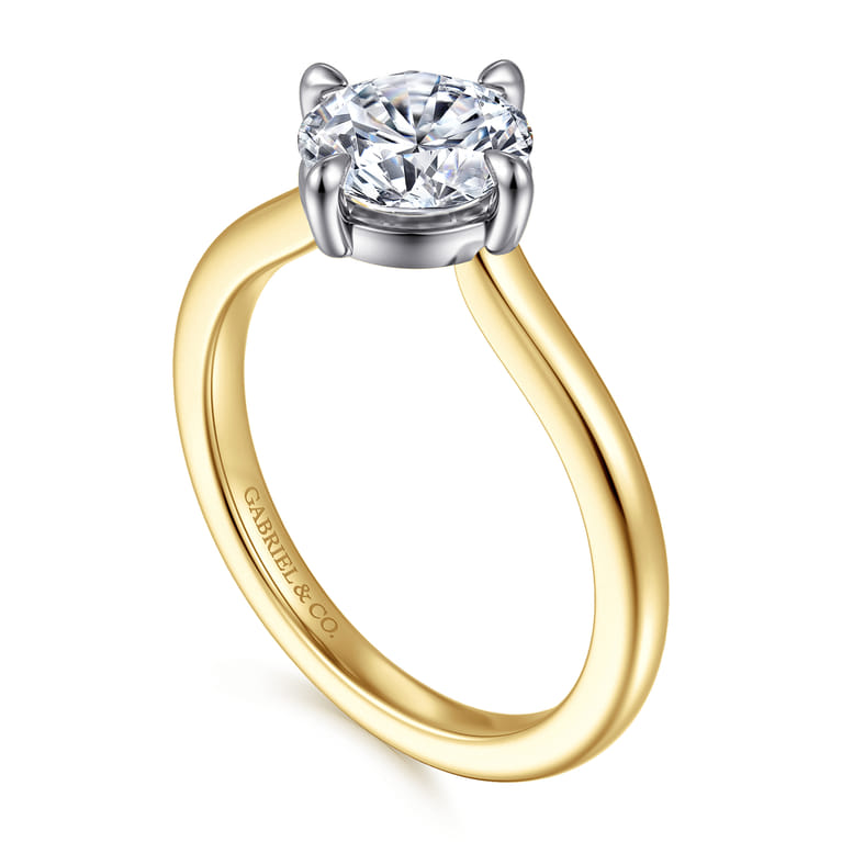 Lou - 14K White-Yellow Gold Round Compass Prong Solitaire Diamond Engagement Ring - Shot 3