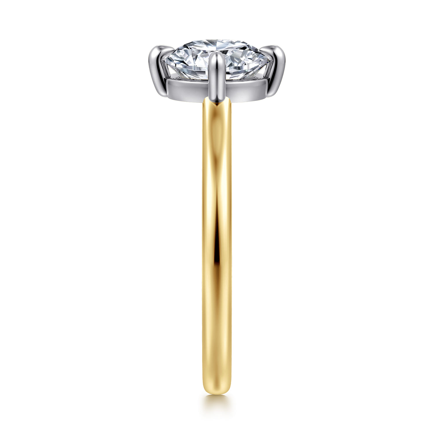 Lou - 14K White-Yellow Gold Round Compass Prong Solitaire Diamond Engagement Ring - Shot 4