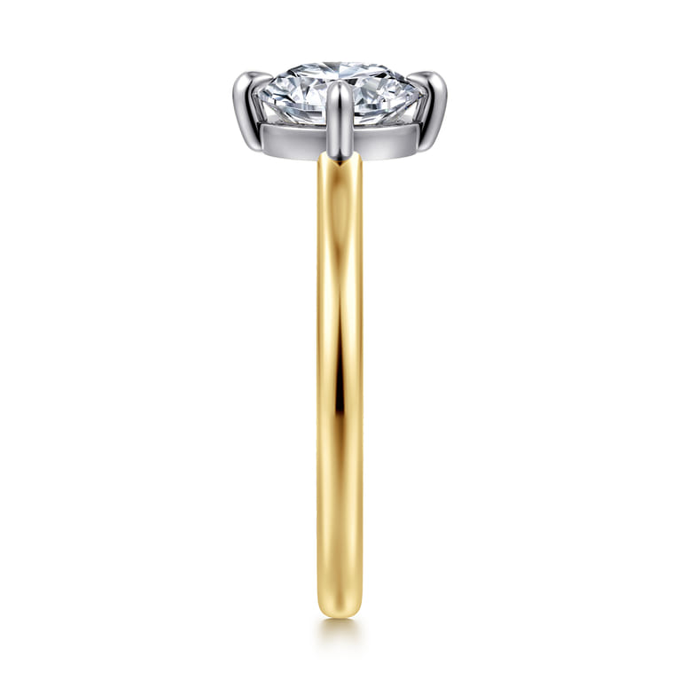 Lou - 14K White-Yellow Gold Round Compass Prong Solitaire Diamond Engagement Ring - Shot 4