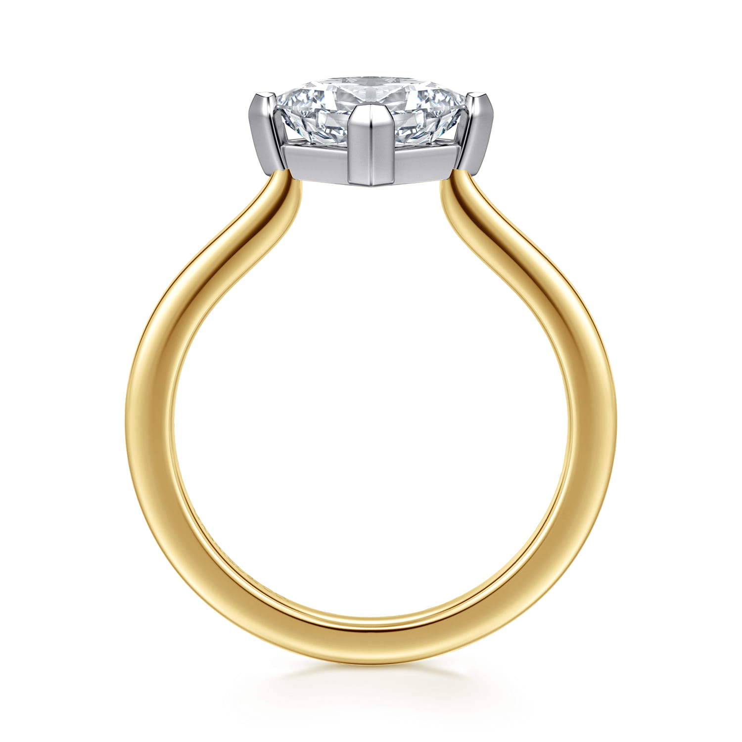 Lou - 14K White-Yellow Gold Princess Cut Compass Prong Solitaire Diamond Engagement Ring - Shot 2