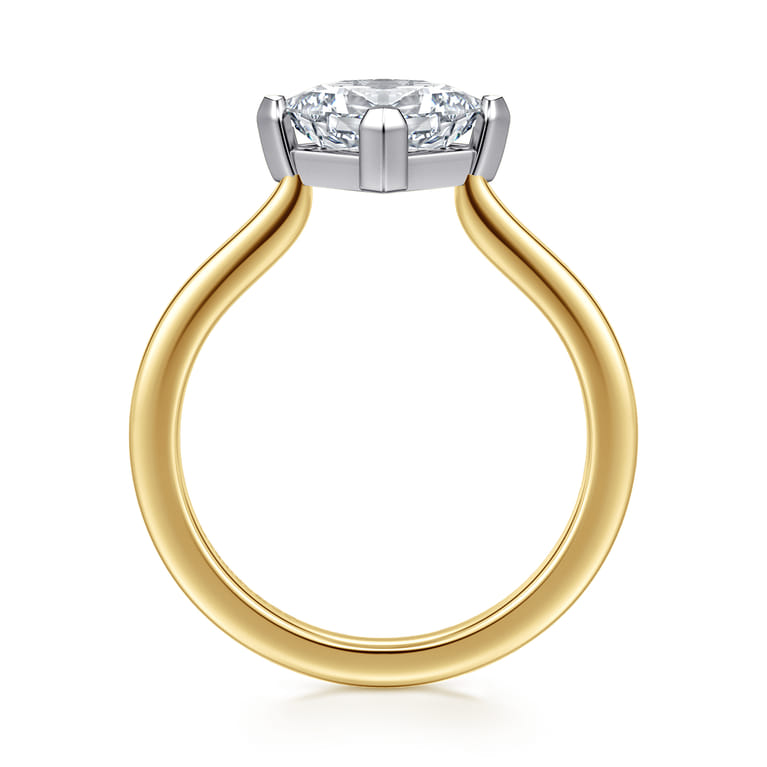 Lou - 14K White-Yellow Gold Princess Cut Compass Prong Solitaire Diamond Engagement Ring - Shot 2